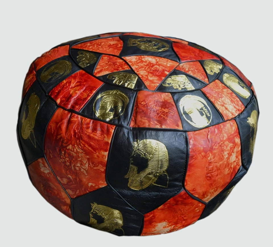 New King Tut Egyptian Morrocan  Genuine Leather Ottoman Pouf Cover XL  { EMPTY } - Image 1 of 1