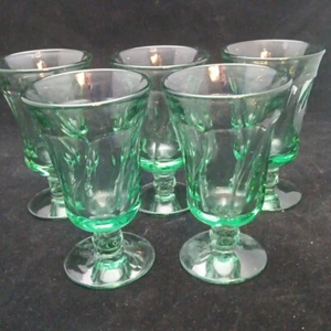 5 pezzi Bicchieri da succo vintage anni 60 Fostoria Green Jamestown - Foto 1 di 12