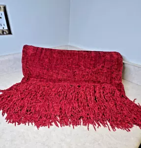 Pier 1 Imports Chenille Red Burgundy Fringe Super Soft Throw Blanket 50”x 64” - Picture 1 of 2