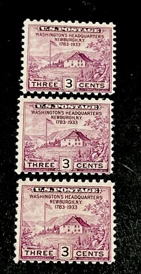 US #727 Lot of 3:  Mint; NH; OG; Washington's Headquarters; Fine Ctr - Image 1 of 2