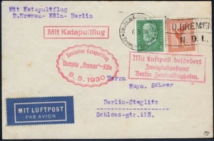 Catapult 1930 Germany Airmail Cover Sea Post SS Bremen Berlin Ship to Shore/ 683 - Picture 1 of 2