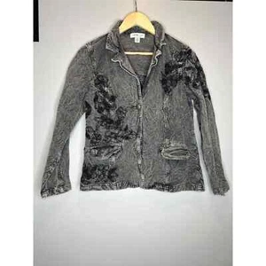 Vintage Coldwater creek embroidered denim distressed jacket blazer coat size 6 - Picture 1 of 6