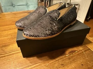 NUEVO En Caja MATT BERNSON Gunmetal Lentejuelas GITANES Zapatos Mocasines Talla 9 Para Mujer - Imagen 1 de 11