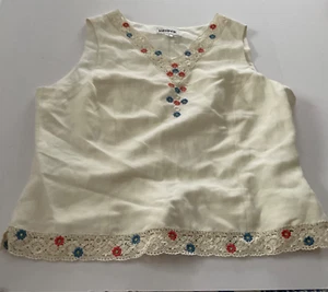 Kasper Linen Blend Floral Embroidered Sleeveless Top Womens Size L - Picture 1 of 4