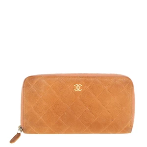 Chanel Orange Quilted Caviar Suede CC Zip Around Wallet - Picture 1 of 11