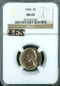 1954 JEFFERSON NICKEL NGC MS65 MAC 4FS RARE $450.00 IN FS . - Picture 1 of 8