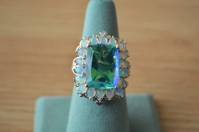 Anillo triplete de cuarzo pavo real de 13,30 quilates/ópalo etíope platino sobre plata fina talla 9 Foto 1 de 4