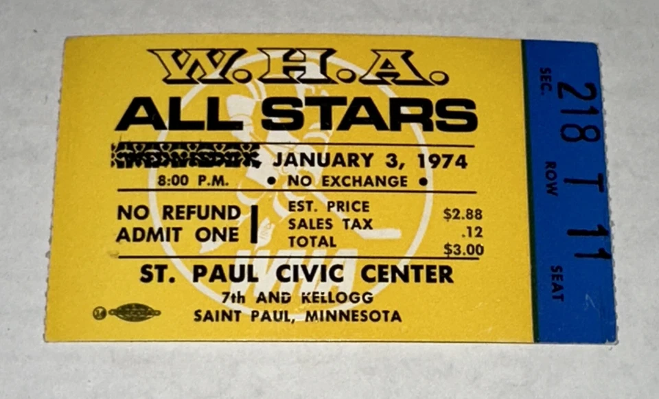 WHA All Star Game Ticket Stub St Paul MN Hull Howe Hockey ASG 1/4/1974 - Image 1 of 2