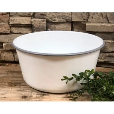 Новый фермерский дом чаша эмалированная посуда белый серый обод ретро стиль эмаль 5,5 «H x 11» D - Изображение 1 из 3