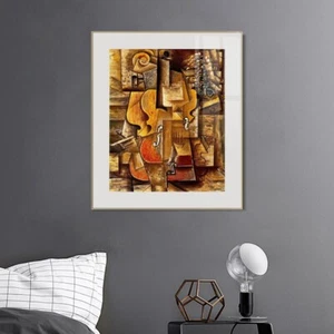 Framed Canvas Art 1912 Violon et raisins by Pablo Picasso Wall Art Decorations - Picture 1 of 12