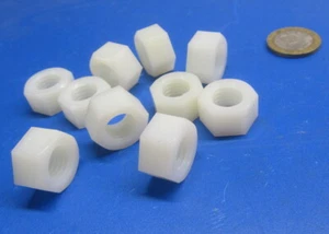 Hex Nut, Natural Nylon Plastic, M12 Thread x 1.75 x 18mm W x 10.8mm H, 10 Pcs - Picture 1 of 11