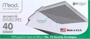 Mead #10 Envelopes, Security Printed Lining for Privacy, Gummed Closure, All-... - Picture 1 of 2