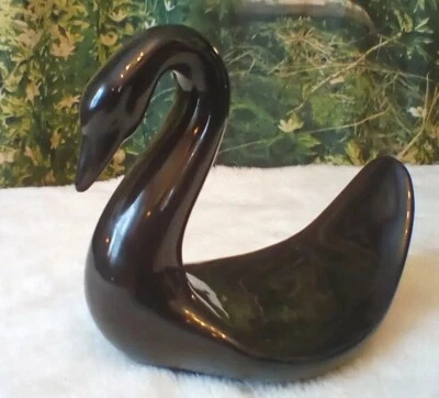 VINTAGE CERAMIC BLACK SWAN SOAP DISH GLOSS GLAZE - Image 1 of 4
