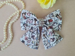 Big 5 inch High Quality 100% Cotton Fabric Sailor Bow with Diamante Mesh Design - Picture 1 of 4