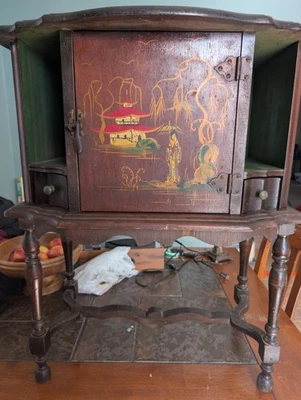 Antique Wooden Cigar Humidor Cabinet Copper Lined - Image 1 of 4