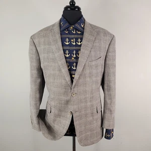 Joseph Abboud Blazer Mens 48 Short Wool Linen Sport Coat Check Casual Jacket - Picture 1 of 17