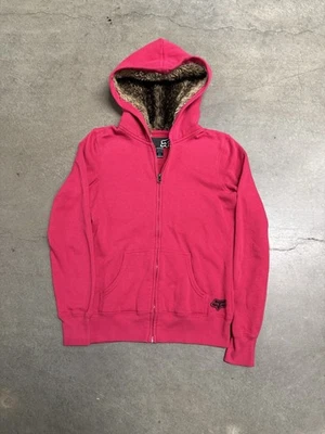 2000’s Fox Racing Women’s Fur Lined Hood Full Zip Sweatshirt Size Small Hot Pink - Image 1 of 4