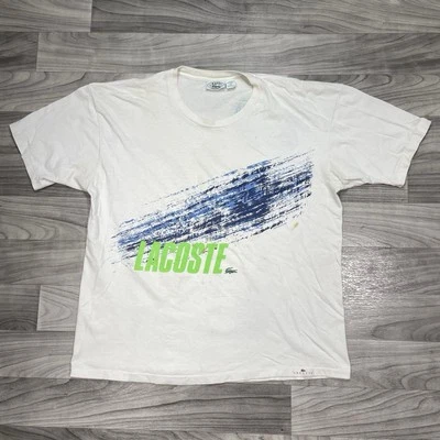 Vintage Lacoste Sports AOP Shirt Mens XL White Tennis USA Made 80s Worn RARE - Image 1 of 4