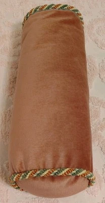 Olive Green And Rose Luxury Rope Trimmed Decorative Bolster Pillow  - Image 1 of 4