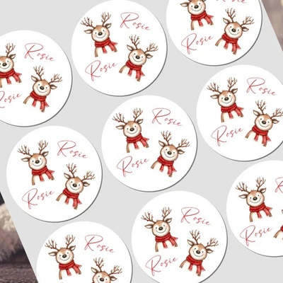 BLOSSOM LANE CARDS AND GIFTS Christmas Stickers for Children's Gift Wrapping Personalised With Name Reindeers