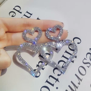 Fashion Jewelry Dangle New Love Heart Rhinestone Earrings Drop Elegant Women - Picture 1 of 10