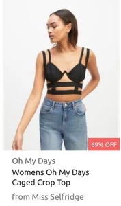 Oh My Days Caged Crop Top By Miss Selfridge - Black - Size 12 - Picture 1 of 6