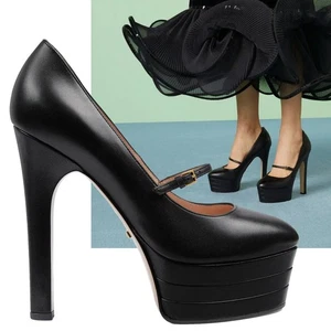 GUCCI SHOES ANGEL MARY JANE PLATFORM TACCO ALTO DÉCOLLETÉ PELLE $1.100 tg 39,5 9,5 - Foto 1 di 23