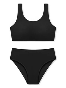 Girls Two Piece Swimsuits Ribbed Bikini Sets Swimming Bathing Suit Beach Spor... - Picture 1 of 8