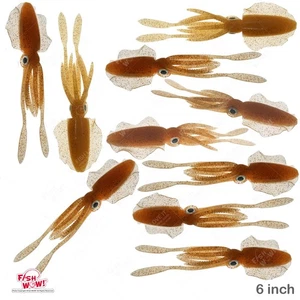 10pcs Fish WOW!® Root Beer 6" Fishing Chase Squid Skirt Real-like Octopus Brown - Picture 1 of 12