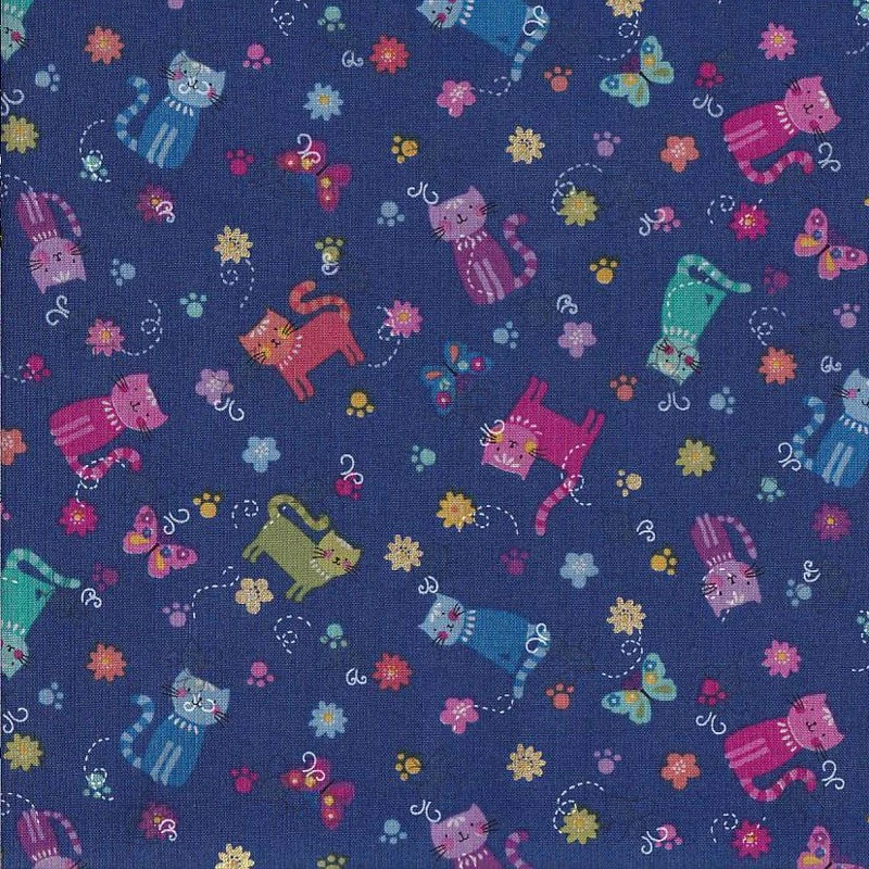 Coloured Cats Butterflies on Purple with Metallic Gold Flowers Quilting Fabri... - image 1 of 1