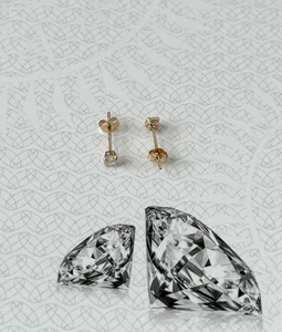 Orecchini a perno in oro giallo 14 carati tondi GRA cestello moissanite push back 0,20 ctw - Foto 1 di 3