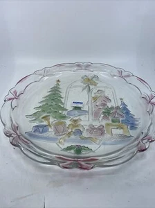 Walther Glas Savoir Vivre 14" Christmas Platter Santa's Been Here Window Scene - Picture 1 of 4