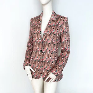$650 NUEVO CON ETIQUETAS | Chaqueta Blazer de Buceo Marc Cain N1 US4 Taupe Elastizado Estampado Gráfico - Imagen 1 de 17