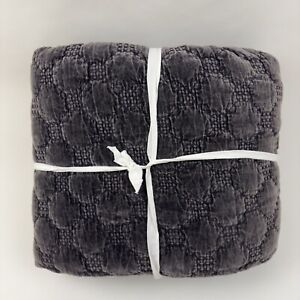 Pottery Barn Velvet Lattice Handcrafted Quilt Full/Queen Gray Charcoal NWOT