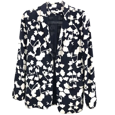 Blazer Diane Von Furstenberg Azul Marino Blanco Estampado Floral Seda Talla 6 Foto 1 de 4