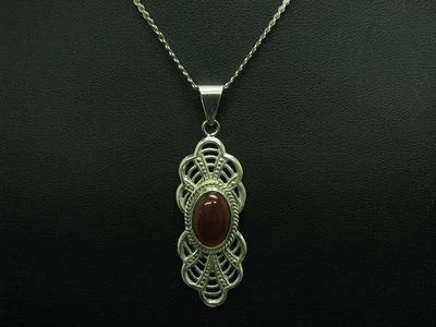 830 Argento Catena & 925 Ciondolo Con Corniola Ricoperto / Vero / 41,0cm - Immagine 1 di 4