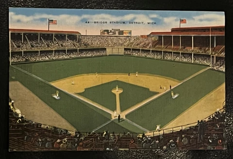 Vintage 1940s 50s Unused Briggs Stadium Postcard Detroit Tigers Baseball NOS PC Cover