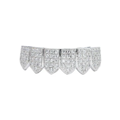 18K Gold Plated Hip Hop CZ Grillz Teeth Top Bottom Mouth Silver Grill Set Custom - Image 1 of 4