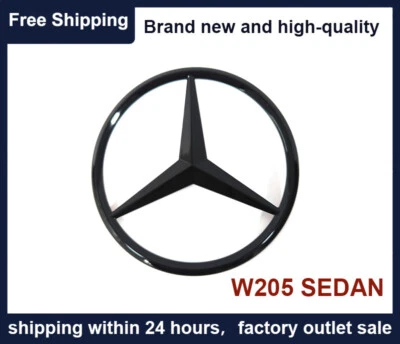 W205 SEDAN Mercedes AMG C300 GLOSS BLACK Star Emblem Rear Trunk Lid Logo Badge - Image 1 of 4