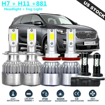 For Kia Sorento 2017-2018 6x H7 H11 881 LED Headlight Fog Light Combo Bulbs Kit - Image 1 of 4