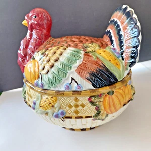 Vintage Colorful Turkey Soup Tureen with Lid Holiday Thanksgiving Centerpiece - Picture 1 of 9