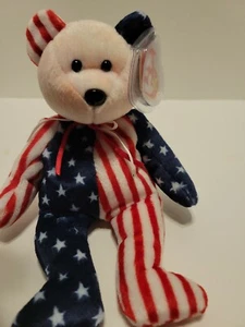 Beanie baby "Spangle" the 4th of July Bear DOB 7/4/1999 Pink Face Rare-I - Picture 1 of 6