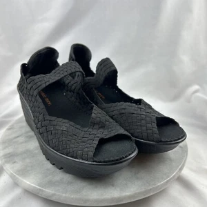 Bernie Mev Women Mary Jane Wedge Heels Size EU 41 US 10.5 Black Woven Good Used - Picture 1 of 12