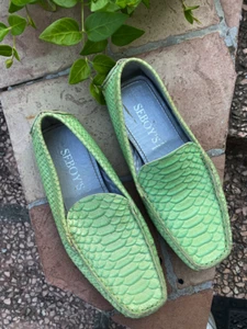 👞 Mocassino SEBOY'S verde brillante 37 pelle rettile pitone - Imagen 1 de 4
