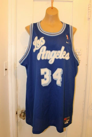 NIKE Team Los Angeles Lakers Shaq O'Neal #34 Blue Road Away Jersey XXL + 2" VTG Cover