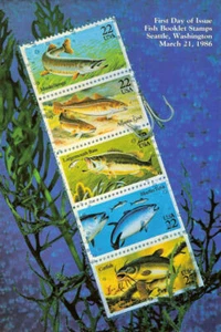 #2209 Ersttag Zeremonie Programm 22c Fisch Heftmarke - Bild 1 von 2
