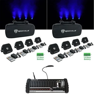 Rockville 8 PACK MINI RF1 V2 Black Up Lights+Bag+Remote+Wireless DMX Controller - Picture 1 of 12