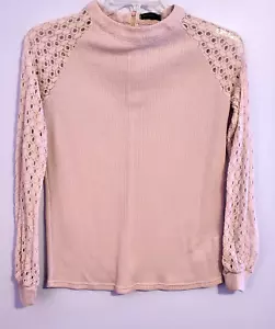 Top MIHOLL para mujer talla pequeña color avena manga larga encaje cuello redondo - Imagen 1 de 6