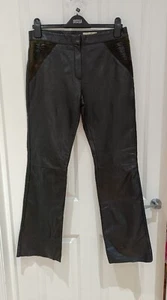VINTAGE 90s Cofi Butter Soft Black Leather Pants Trousers Size 12 Suede details  - Picture 1 of 11