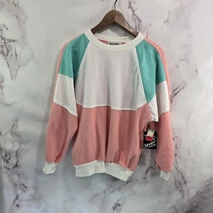 Vintage Pullover Womens Medium Seafoam 90s Coastal Colorblock Rib Deadstock NOS - Picture 1 of 11